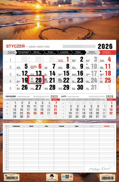 Kalendarz jednodzielny KTJ-4 z planem zajęć Pan Kalendarzyk